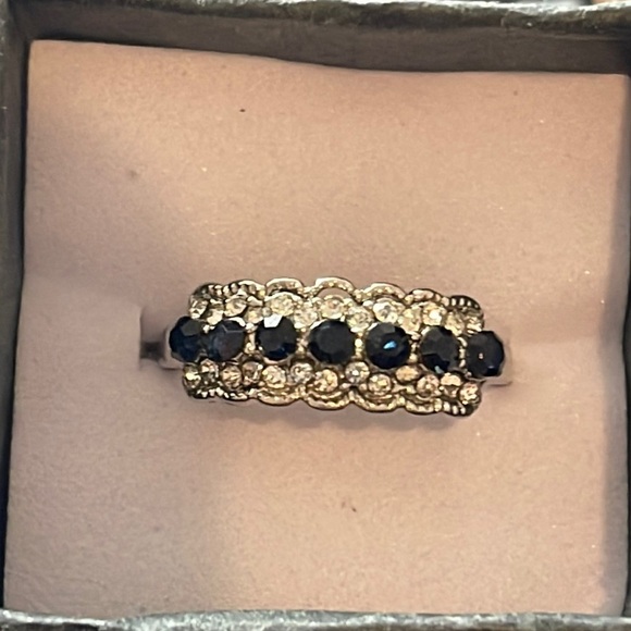 Micro Paved Sapphire Blue Zircon Ring Size 7 - Picture 1 of 3